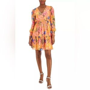 Anne Klein Women’s Floral Multi-Color Blouson-Sleeved Dress / Size 4 / Brand NWT